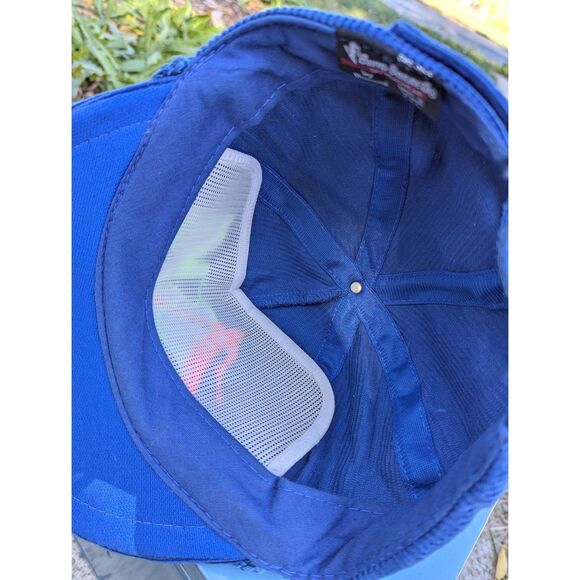 VTG Corduroy Ski Trucker Hat OS Retro Colorful Embroidered Bump Bonnetts Blue - Picture 9 of 11